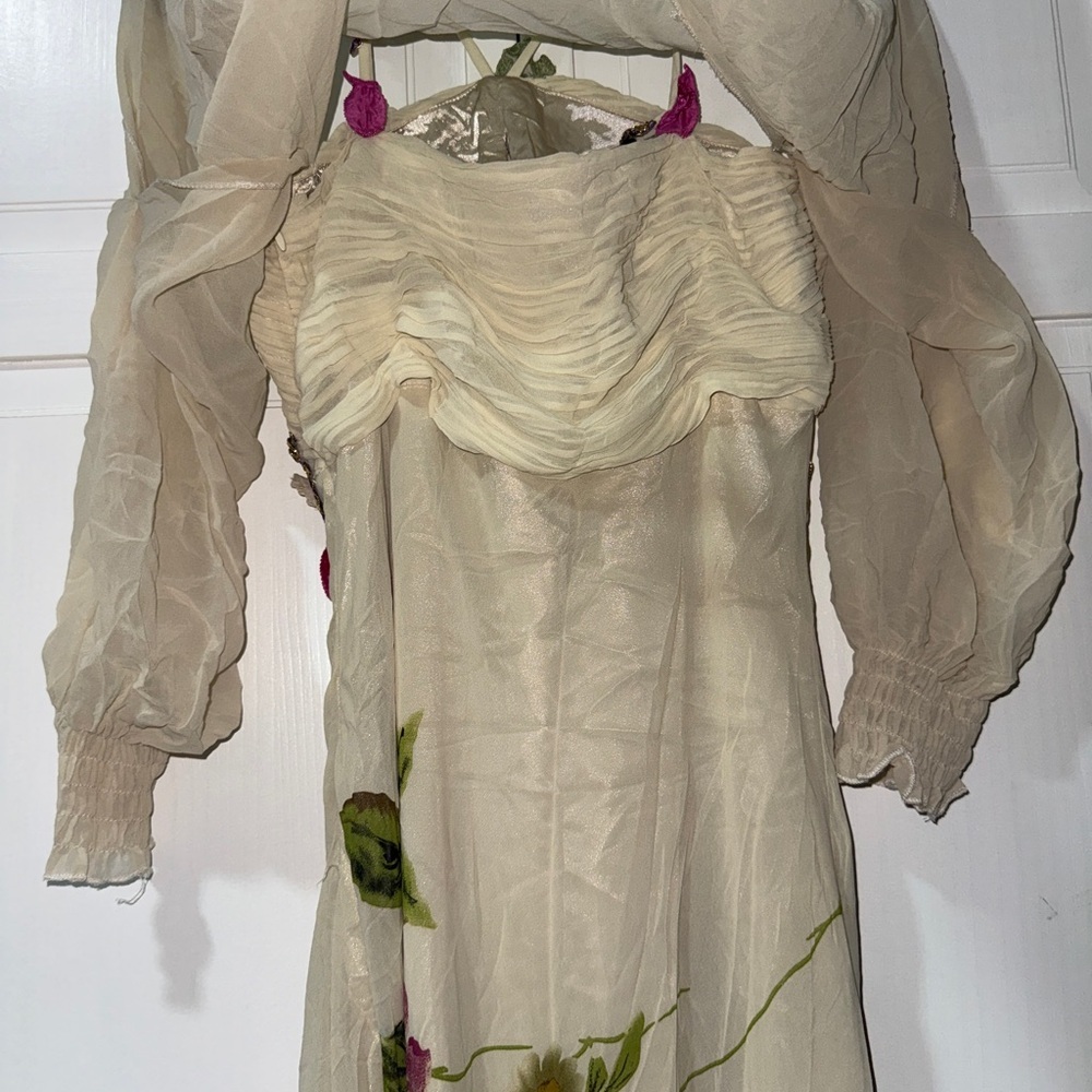 Elegant Cream Floral Maxi Dress with Green and Pink Accents - Picture 10 of 15